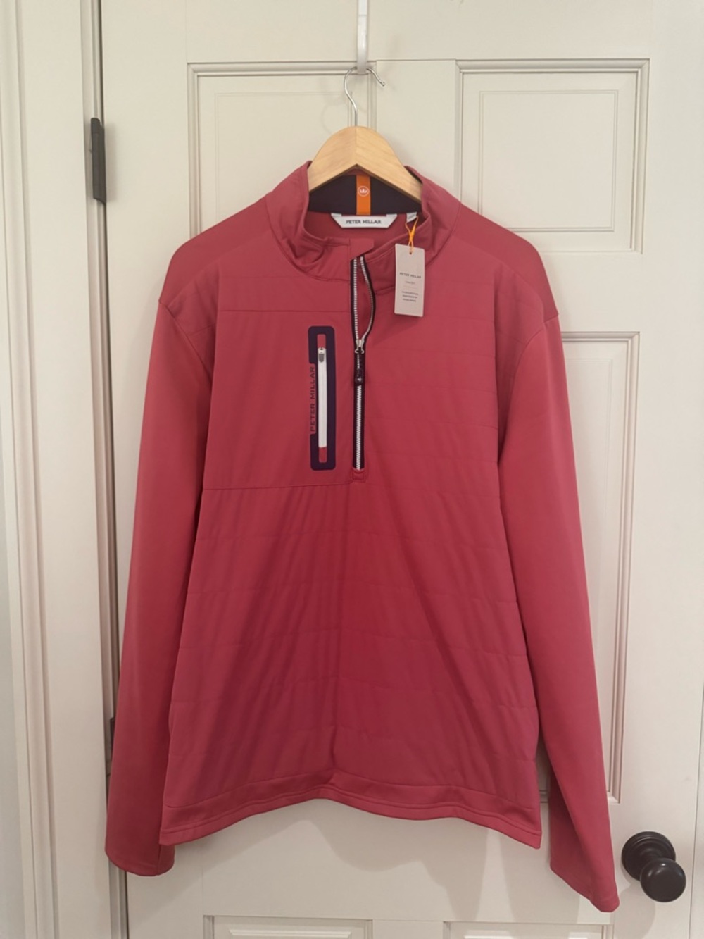 Peter Millar Crown Sport Men's Salmon Red Quarter-Zip Pullover - NWT